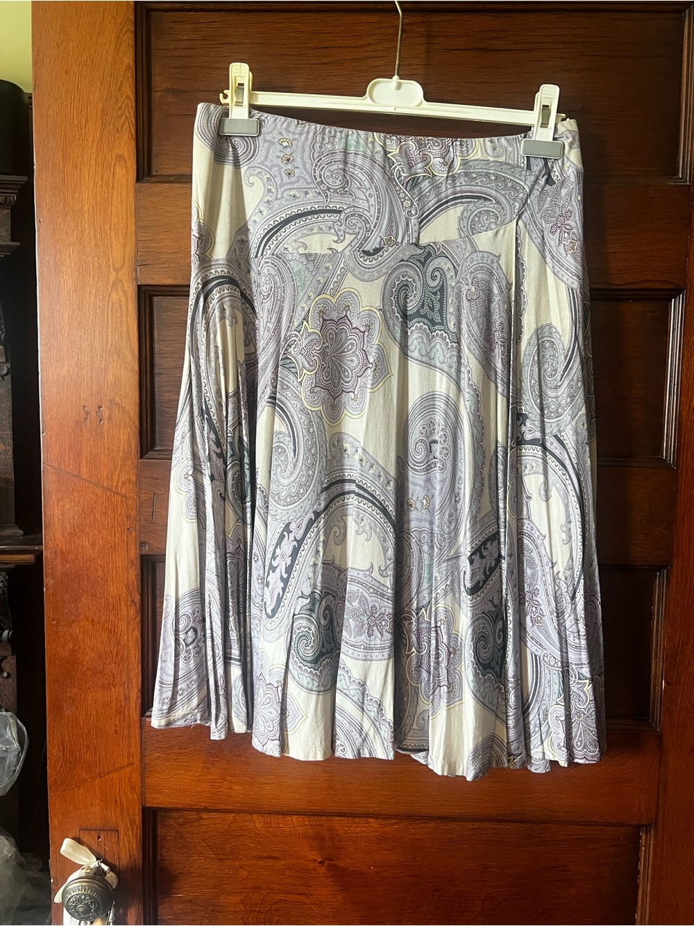 MaxMara Cream Paisley Circle Skirt with Lavender and Gray Accents